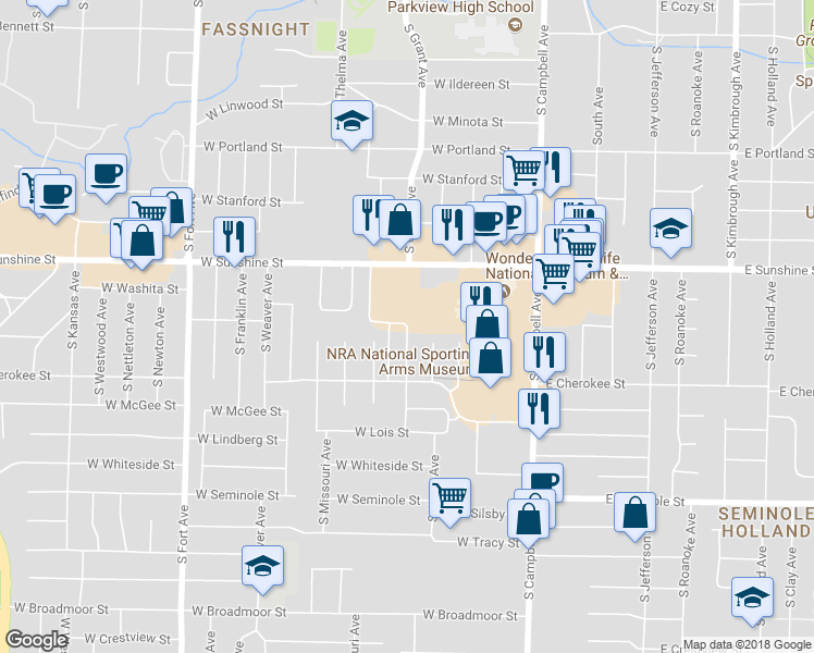 map of restaurants, bars, coffee shops, grocery stores, and more near 701 South Grant Avenue in Springfield