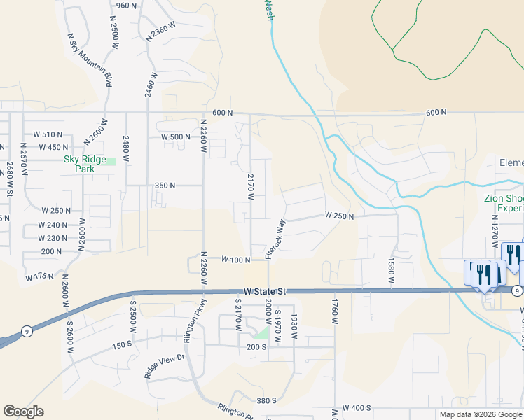map of restaurants, bars, coffee shops, grocery stores, and more near 251 North 2020 West in Hurricane