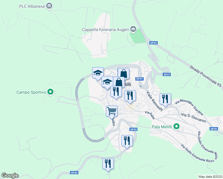 map of restaurants, bars, coffee shops, grocery stores, and more near 11 Via Torquato Tasso in Melilli