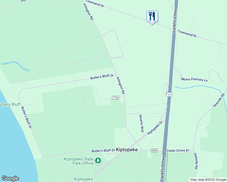 map of restaurants, bars, coffee shops, grocery stores, and more near 29186 Arlington Road in Cape Charles