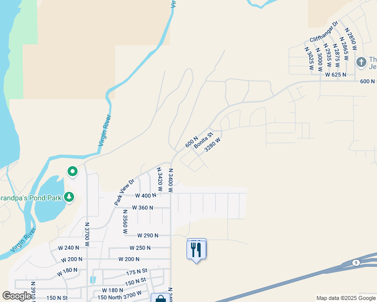 map of restaurants, bars, coffee shops, grocery stores, and more near 3360 Bonita Street in Hurricane