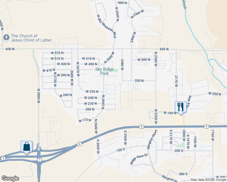 map of restaurants, bars, coffee shops, grocery stores, and more near 2545 West 260 North in Hurricane