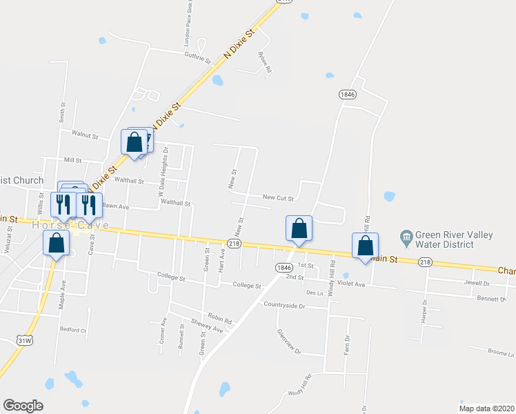 map of restaurants, bars, coffee shops, grocery stores, and more near 799 Moran St in Horse Cave
