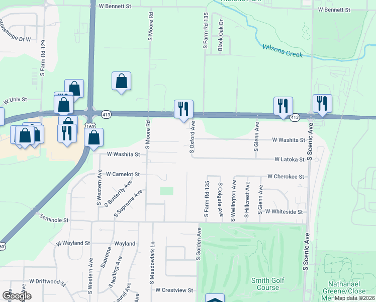 map of restaurants, bars, coffee shops, grocery stores, and more near 1967 South Oxford Avenue in Springfield