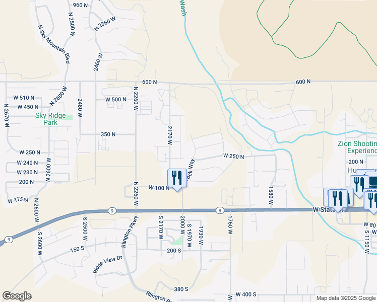 map of restaurants, bars, coffee shops, grocery stores, and more near 266 North 2020 West in Hurricane