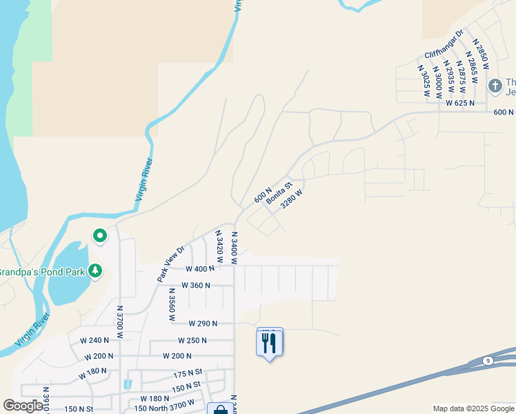 map of restaurants, bars, coffee shops, grocery stores, and more near 3366 Bonita Street in Hurricane
