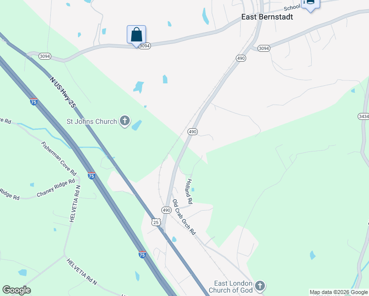 map of restaurants, bars, coffee shops, grocery stores, and more near 440 Kentucky 490 in East Bernstadt