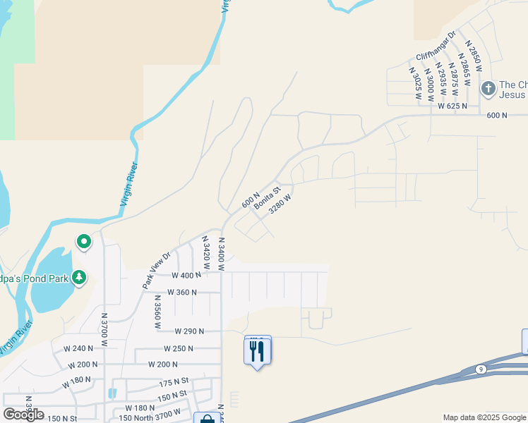 map of restaurants, bars, coffee shops, grocery stores, and more near 3336 West Palomar in Hurricane