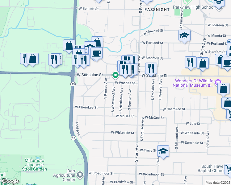 map of restaurants, bars, coffee shops, grocery stores, and more near 1914 South Westwood Avenue in Springfield