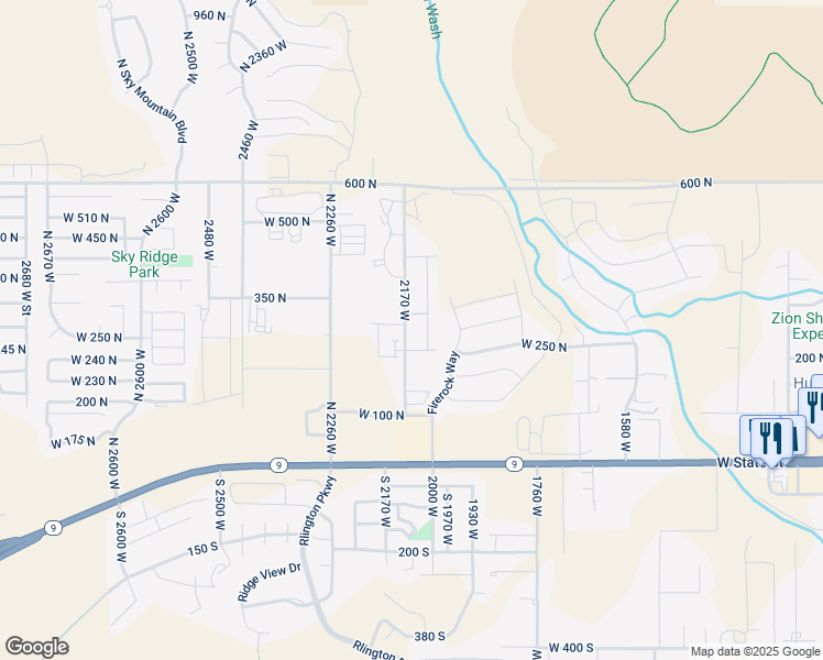 map of restaurants, bars, coffee shops, grocery stores, and more near 275 North 2020 West in Hurricane