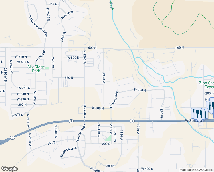 map of restaurants, bars, coffee shops, grocery stores, and more near 271 North 2020 West in Hurricane