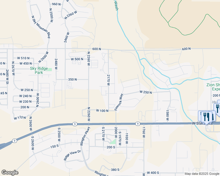 map of restaurants, bars, coffee shops, grocery stores, and more near 275 North 2020 West in Hurricane