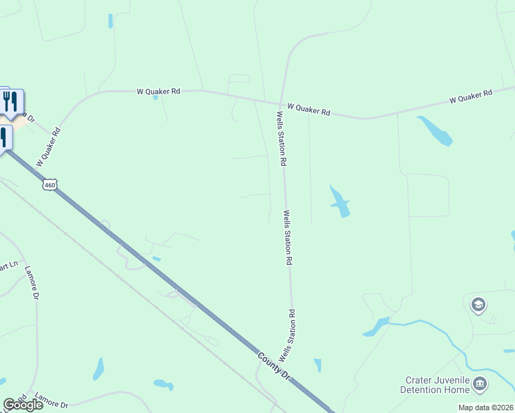 map of restaurants, bars, coffee shops, grocery stores, and more near 5635 West Quaker Road in Disputanta