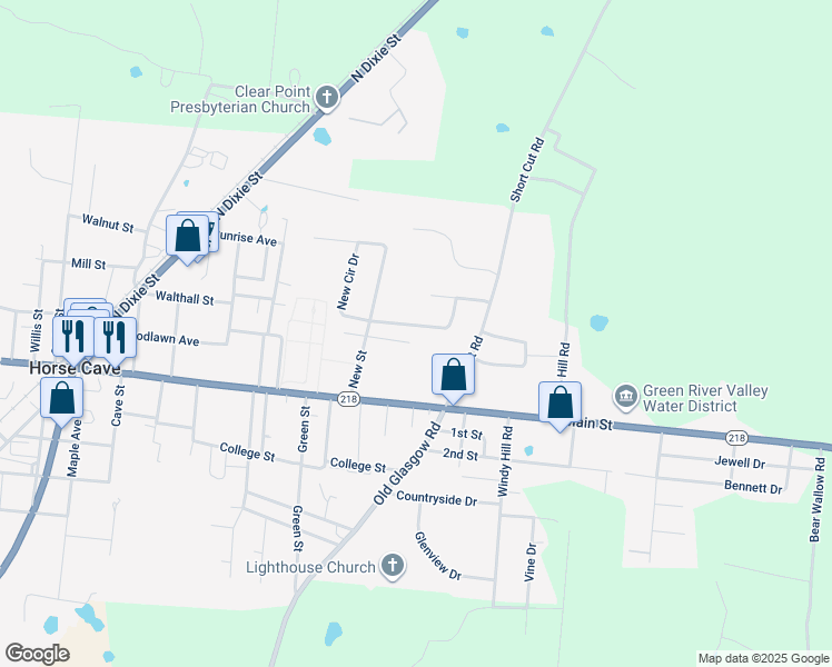 map of restaurants, bars, coffee shops, grocery stores, and more near 799 Moran St in Horse Cave