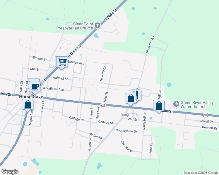 map of restaurants, bars, coffee shops, grocery stores, and more near 701-799 Moran St in Horse Cave