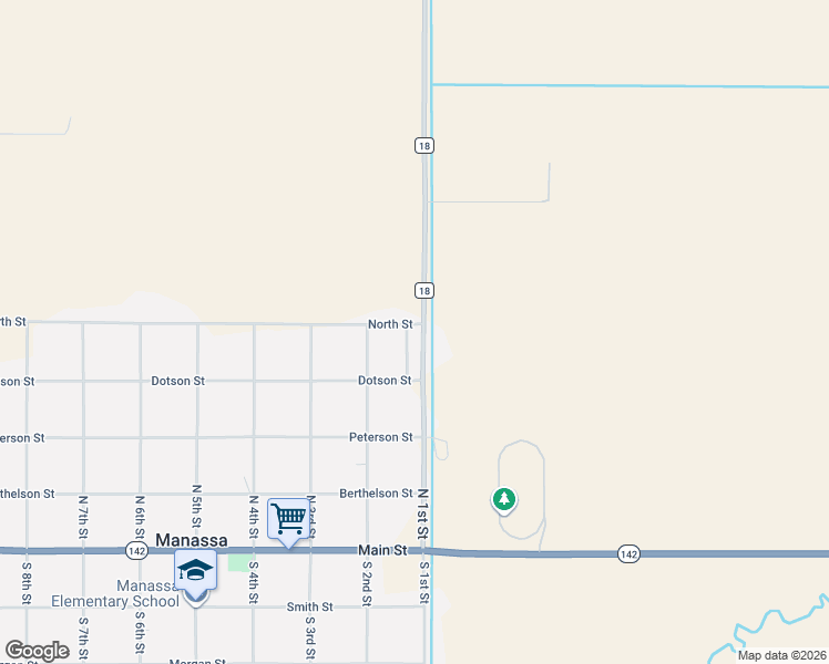 map of restaurants, bars, coffee shops, grocery stores, and more near 413 Sedillos Road in Manassa