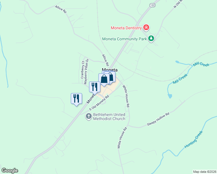 map of restaurants, bars, coffee shops, grocery stores, and more near 1100 Celebration Avenue in Moneta