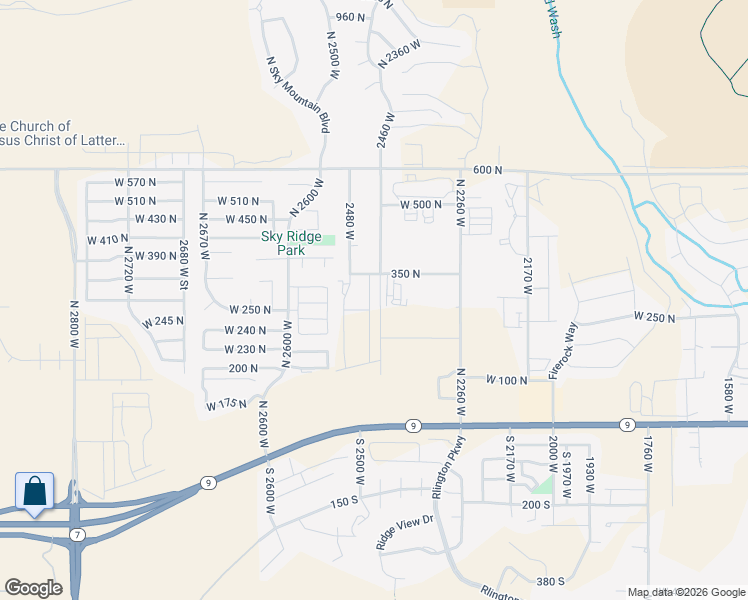 map of restaurants, bars, coffee shops, grocery stores, and more near 2421 West 350 North in Hurricane