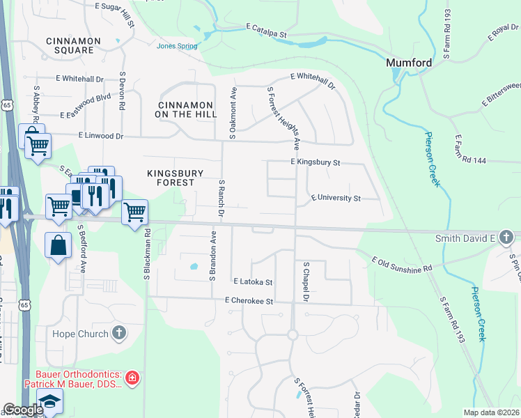 map of restaurants, bars, coffee shops, grocery stores, and more near 4103 East Crighton Place in Springfield