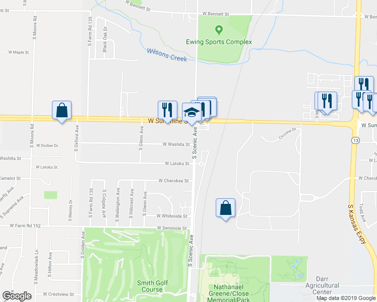 map of restaurants, bars, coffee shops, grocery stores, and more near 1913 South Scenic Avenue in Springfield