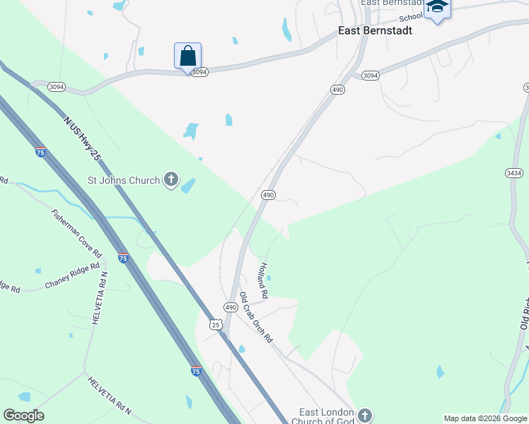 map of restaurants, bars, coffee shops, grocery stores, and more near 440 Kentucky 490 in East Bernstadt