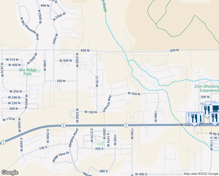 map of restaurants, bars, coffee shops, grocery stores, and more near 315 Firerock Way in Hurricane
