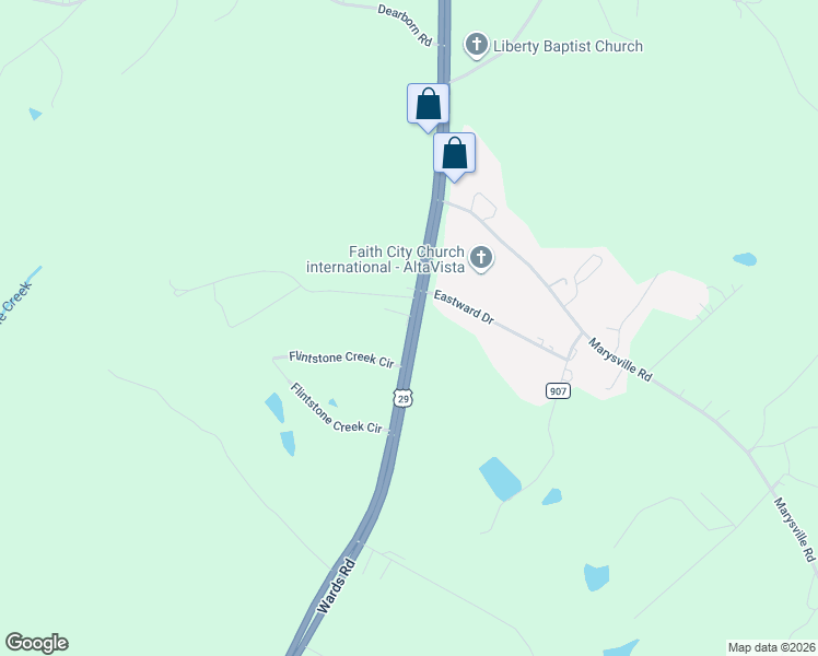 map of restaurants, bars, coffee shops, grocery stores, and more near 3608 Wards Road in Altavista