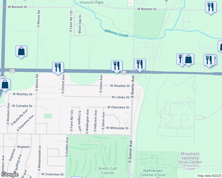 map of restaurants, bars, coffee shops, grocery stores, and more near 2815 West Latoka Street in Springfield