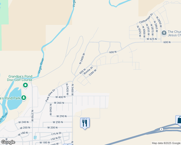 map of restaurants, bars, coffee shops, grocery stores, and more near 3312 West Palomar in Hurricane