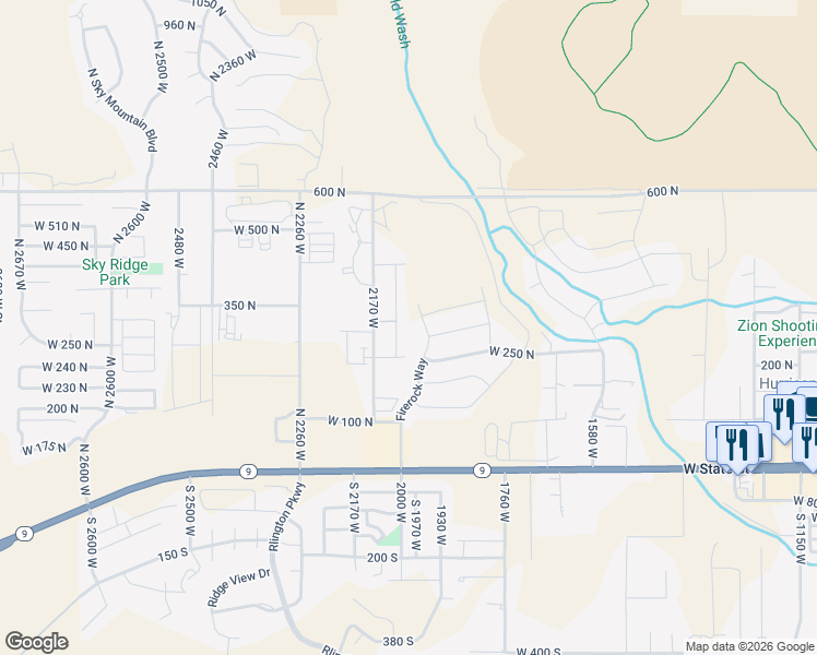 map of restaurants, bars, coffee shops, grocery stores, and more near 278 North 2020 West in Hurricane