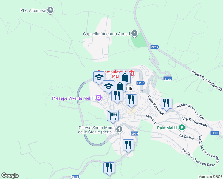 map of restaurants, bars, coffee shops, grocery stores, and more near 11 Via Torquato Tasso in Melilli