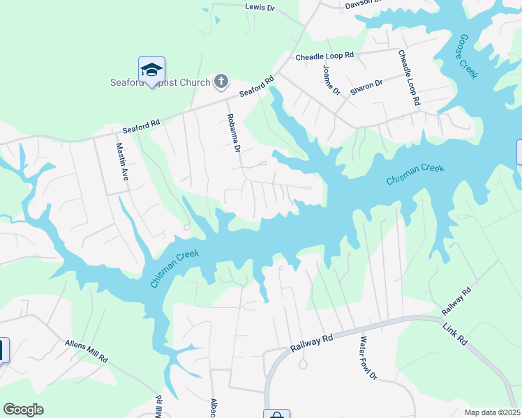 map of restaurants, bars, coffee shops, grocery stores, and more near 113 Thomas Road in Seaford