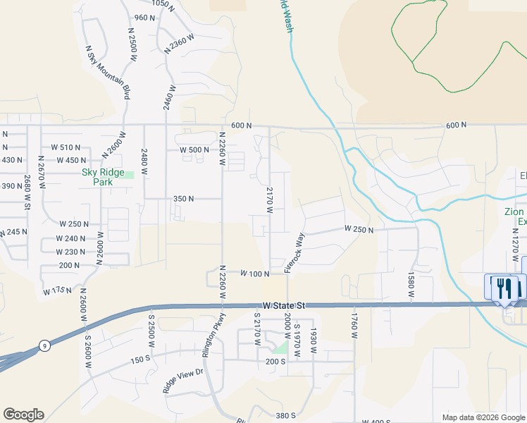 map of restaurants, bars, coffee shops, grocery stores, and more near 485 North 2170 West in Hurricane