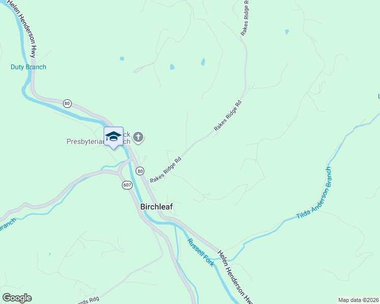 map of restaurants, bars, coffee shops, grocery stores, and more near 108 Rakes Ridge Road in Birchleaf
