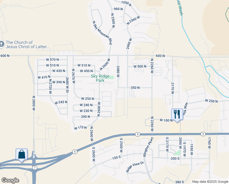 map of restaurants, bars, coffee shops, grocery stores, and more near 2545 West 260 North in Hurricane
