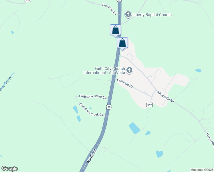 map of restaurants, bars, coffee shops, grocery stores, and more near 3608 Wards Road in Altavista
