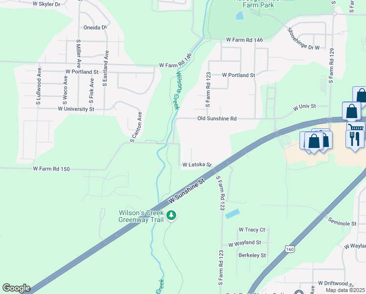 map of restaurants, bars, coffee shops, grocery stores, and more near 1920 South Farm Road 123 in Springfield