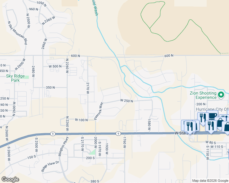 map of restaurants, bars, coffee shops, grocery stores, and more near 1856 West 300 North in Hurricane