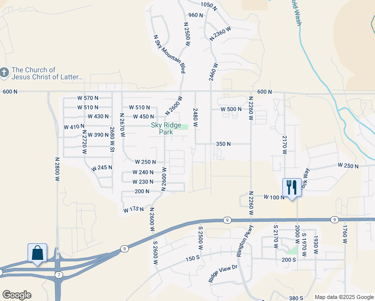map of restaurants, bars, coffee shops, grocery stores, and more near 281 North 2530 West in Hurricane