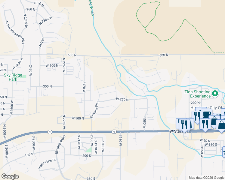map of restaurants, bars, coffee shops, grocery stores, and more near 1818 West 300 North in Hurricane