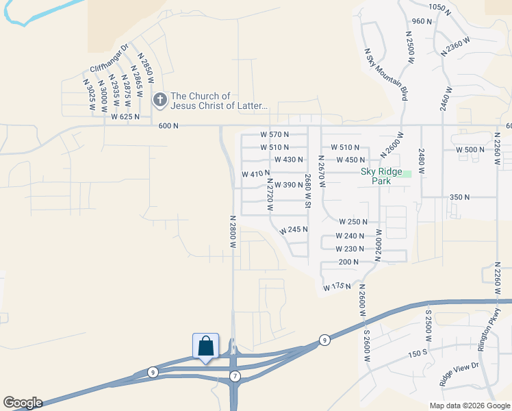 map of restaurants, bars, coffee shops, grocery stores, and more near 2749 West 310 North in Hurricane