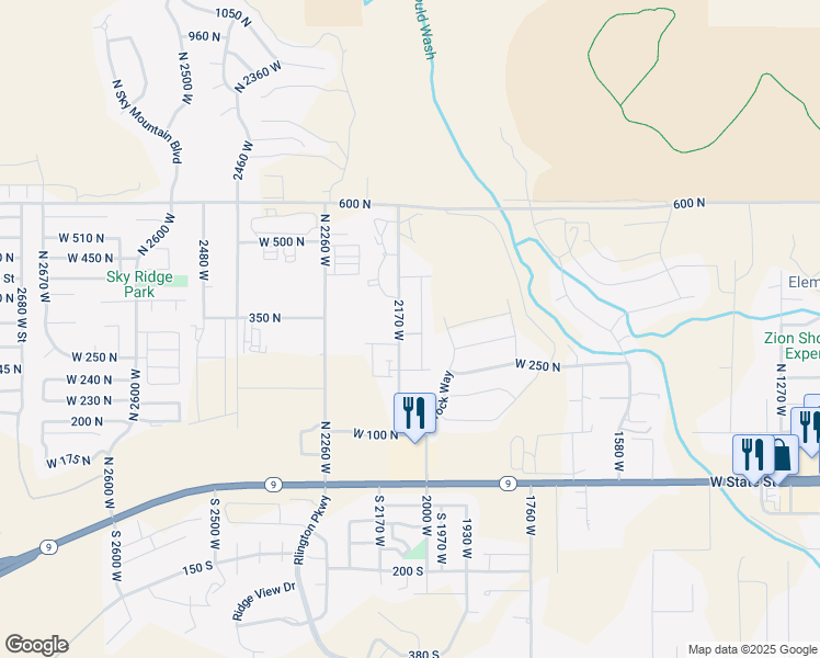 map of restaurants, bars, coffee shops, grocery stores, and more near 323 N 2020 W in Hurricane