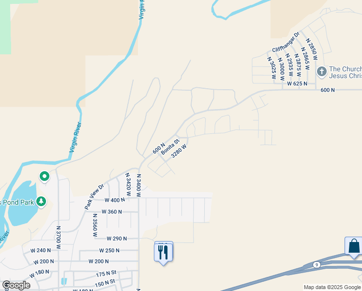 map of restaurants, bars, coffee shops, grocery stores, and more near 3292 West Palomar in Hurricane