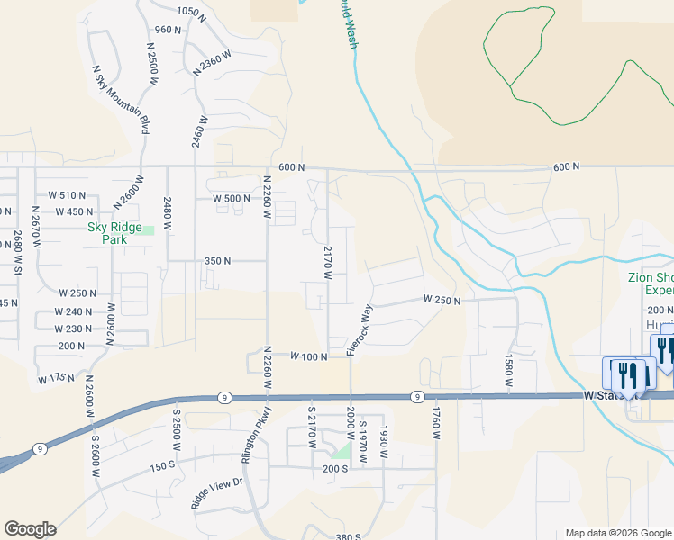 map of restaurants, bars, coffee shops, grocery stores, and more near 323 North 2020 West in Hurricane