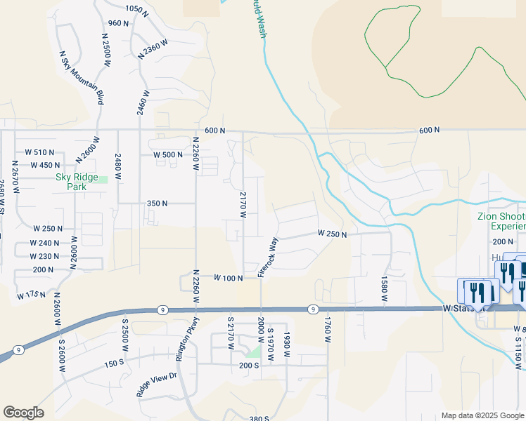 map of restaurants, bars, coffee shops, grocery stores, and more near 320 North 2020 West in Hurricane