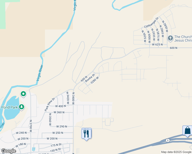 map of restaurants, bars, coffee shops, grocery stores, and more near 3292 West Palomar in Hurricane