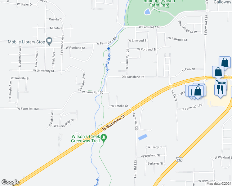 map of restaurants, bars, coffee shops, grocery stores, and more near 1907 South Bryson Circle in Springfield