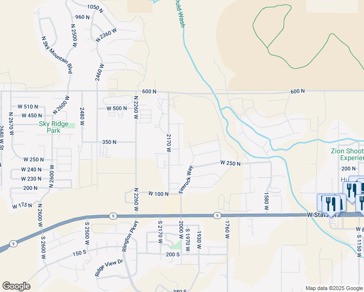 map of restaurants, bars, coffee shops, grocery stores, and more near 328 North 2020 West in Hurricane