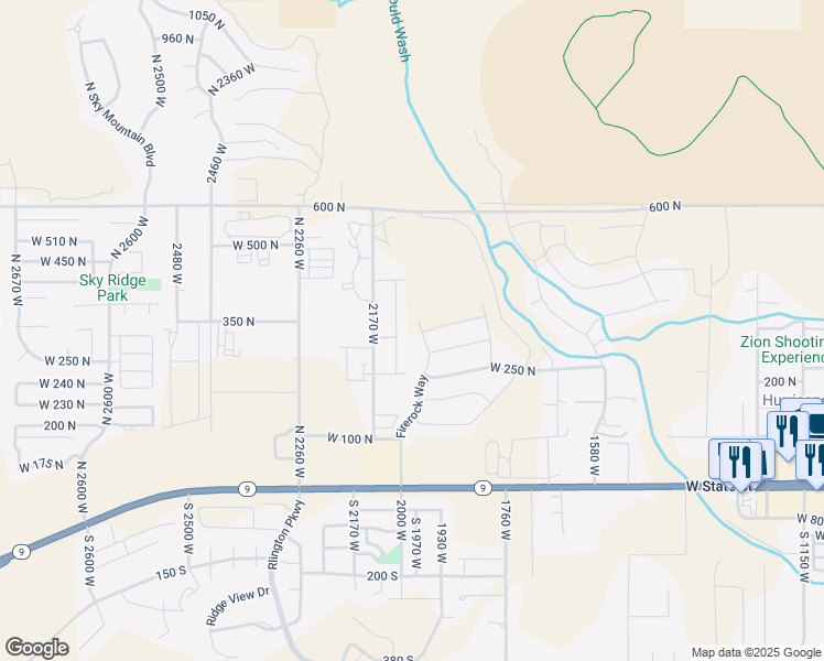 map of restaurants, bars, coffee shops, grocery stores, and more near 357 Firerock Way in Hurricane