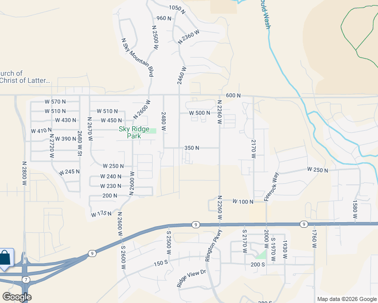 map of restaurants, bars, coffee shops, grocery stores, and more near 2421 350 North in Hurricane